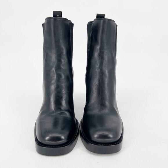 Prada Black Leather Square Toe Block Heel Platform Chelsea Ankle Boot IT 37.5 - Picture 5 of 13